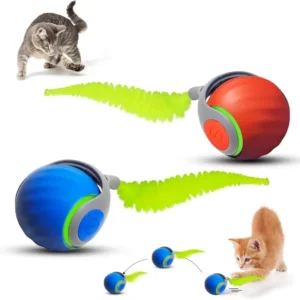 Smart Electric Cat Ball Toy, Automatic Rolling Ball with Faux Tail, USB Rechargeable Interactive Pet Toy for Teaser and Training