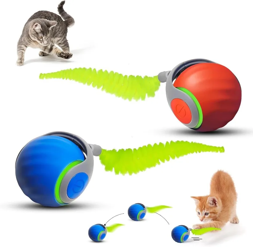 Smart Electric Cat Ball Toy, Automatic Rolling Ball with Faux Tail, USB Rechargeable Interactive Pet Toy for Teaser and Training